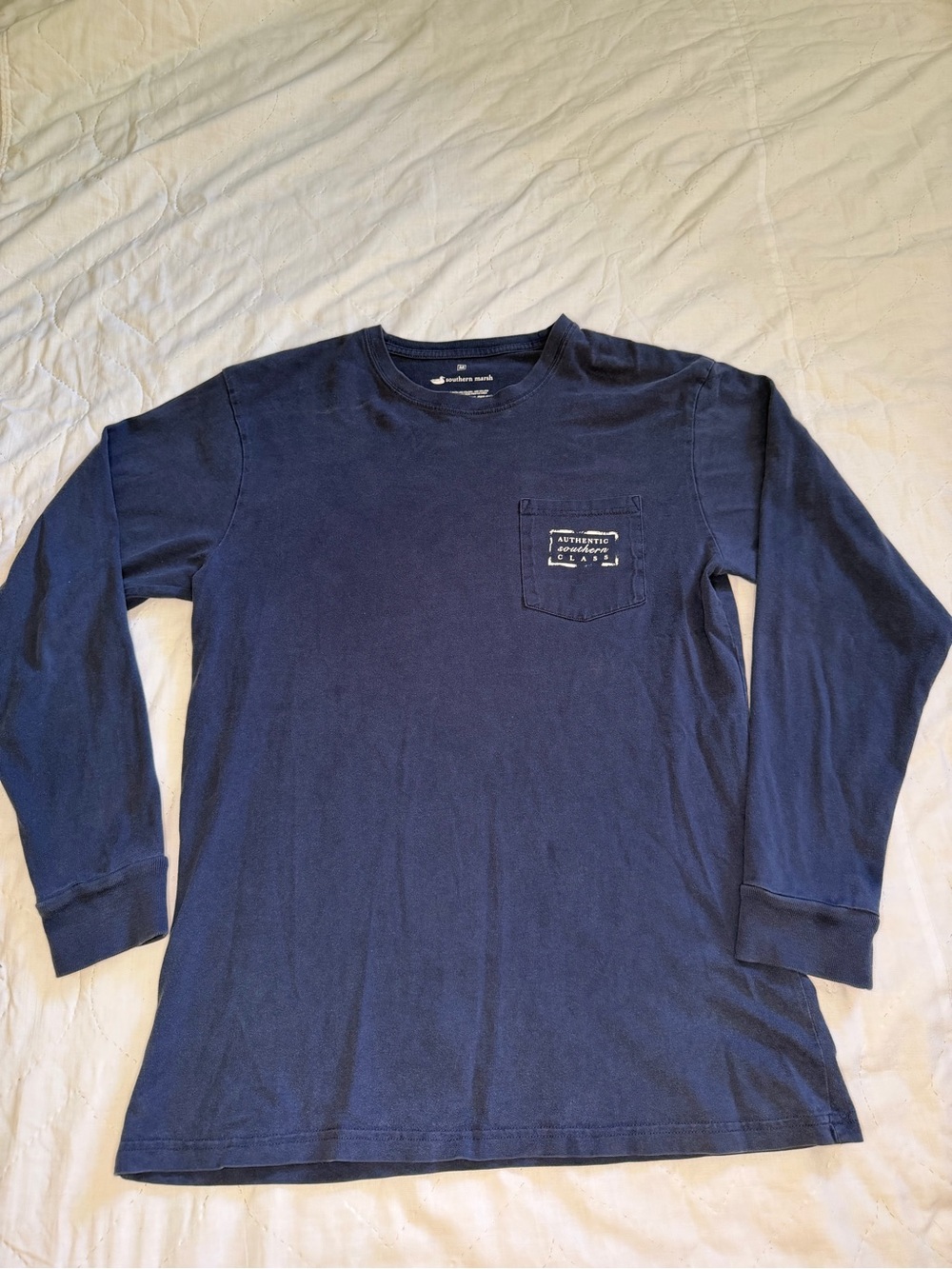 Southern Marsh Navy Long-Sleeve Pocket Tee with Chest Logo
